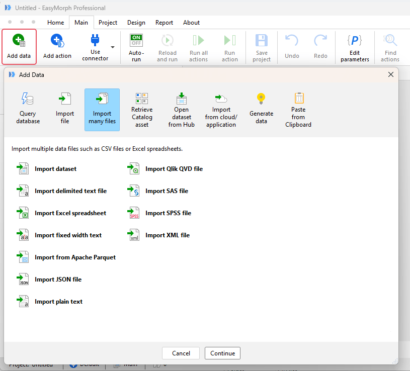 Add multiple files menu