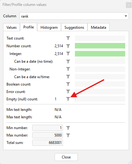 Column profiler Profile