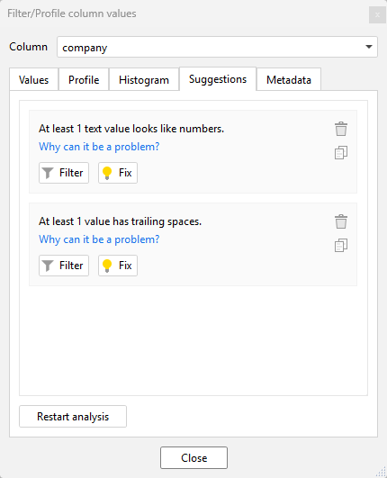 Column profiler Suggestions