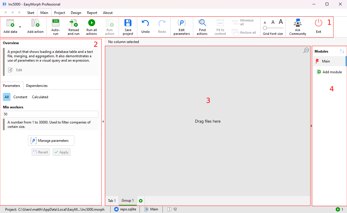 EasyMorph main screen