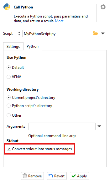 Output Python script status messages