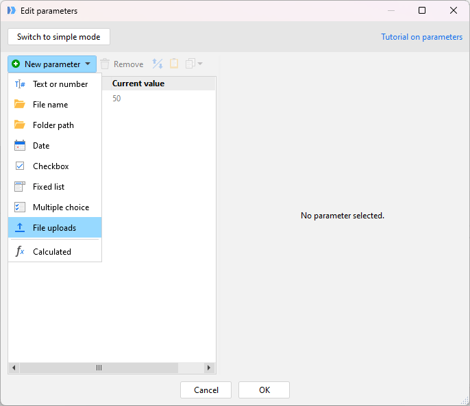 File Uploads parameter
