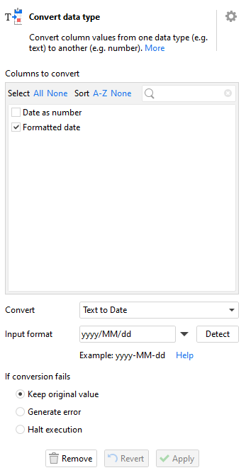 Convert data type action