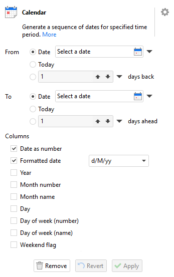 Calendar action options