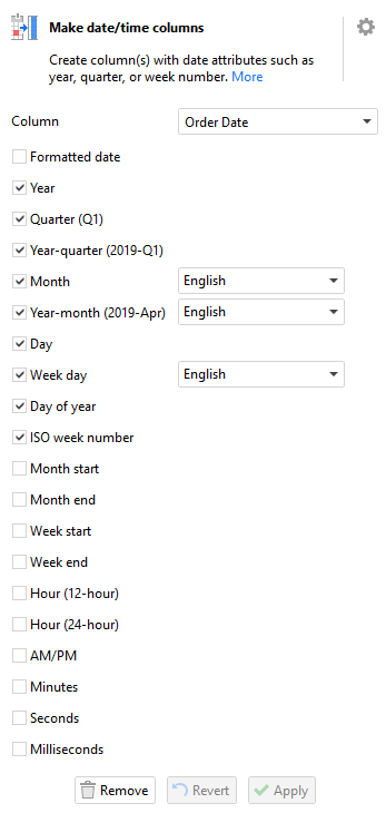 Make date time columns config