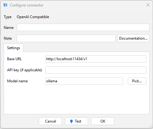 OpenAI compatible connector settings