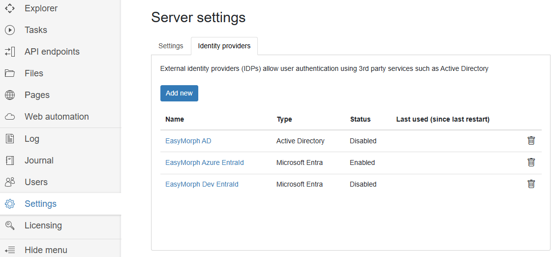 EasyMorph Server identity providers