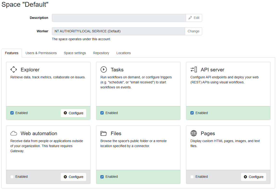 EasyMorph Server Space features page