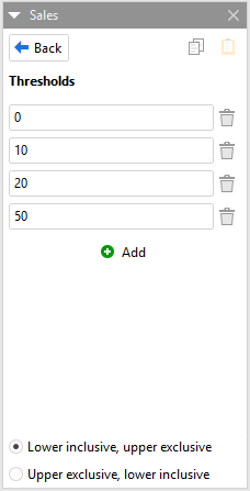 Threshold facet settings