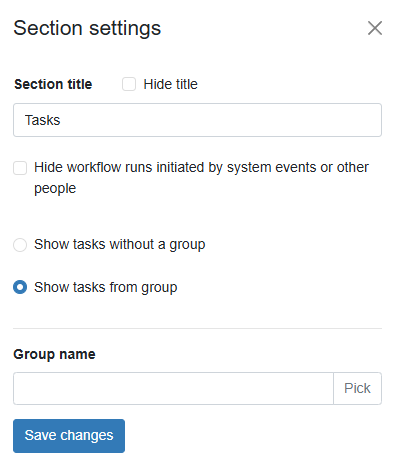 Board Task Section Config