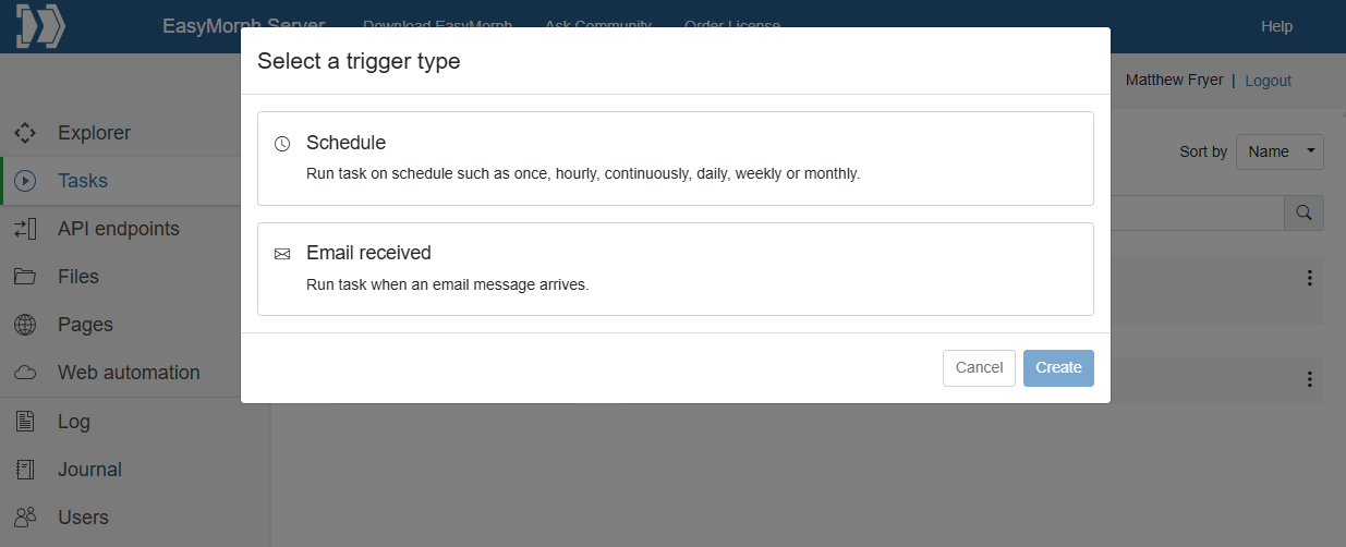 EasyMorph Server Tasks Trigger