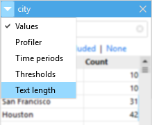 Text Length Facets menu