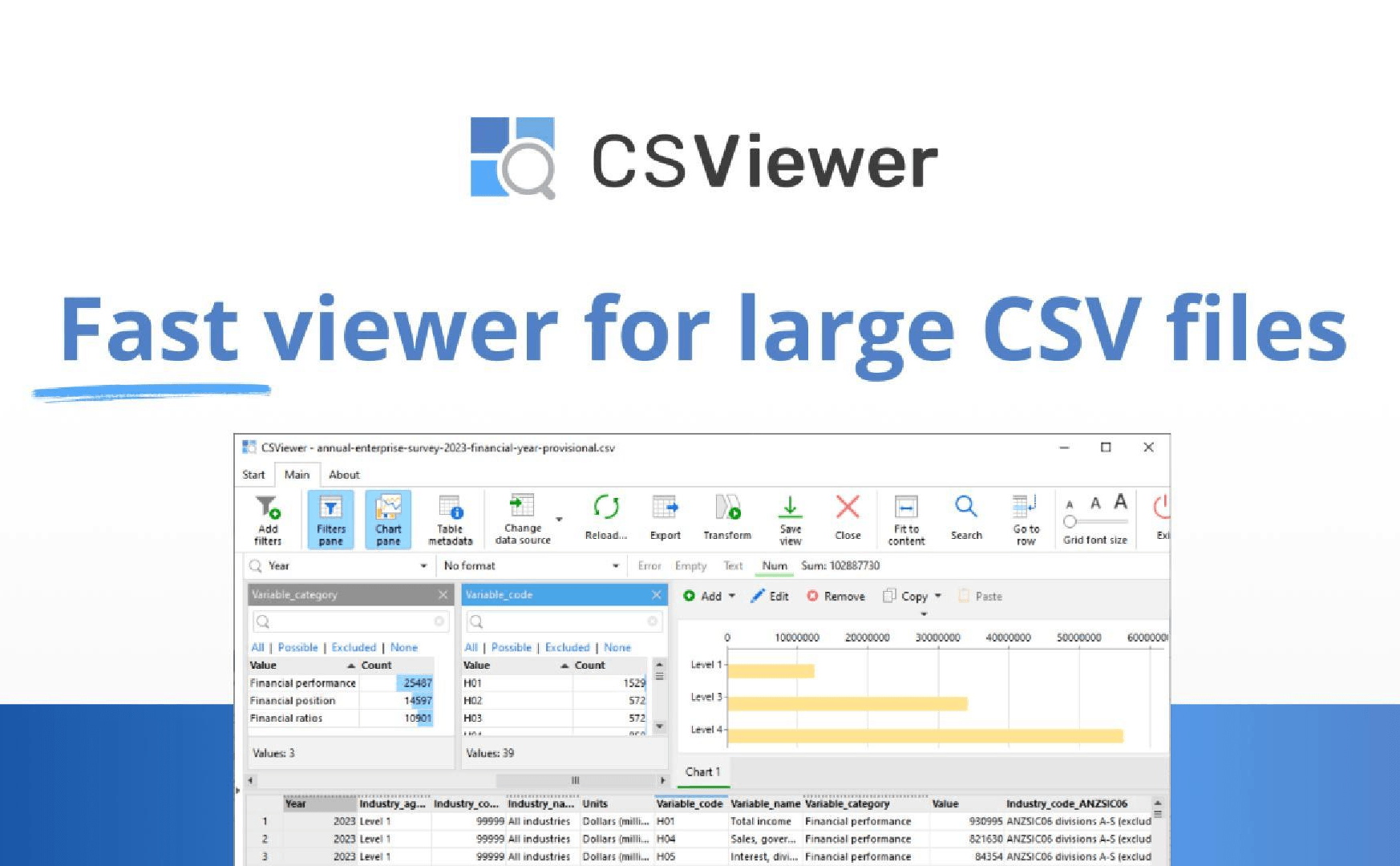 View, filter, and explore large data files with CSViewer