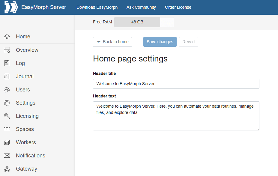 EasyMorph Server Homepage Customization
