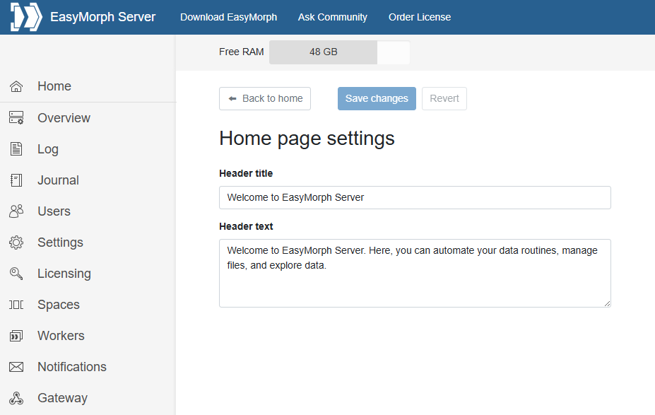 EasyMorph Server Homepage Customization
