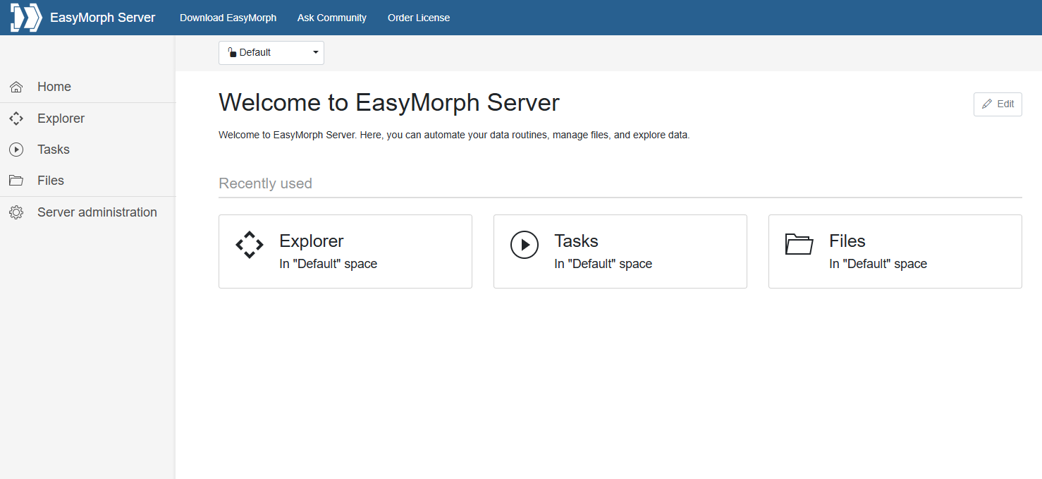 EasyMorph Server Homepage