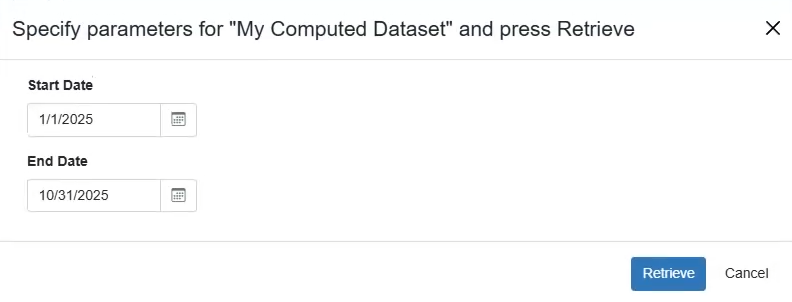 Entering parameters when requesting a dataset