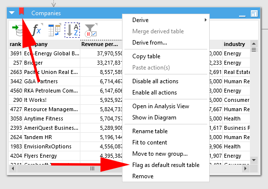 Flagging the default result table