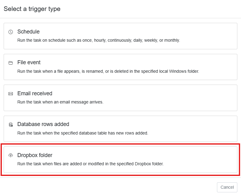 The Dropbox folder trigger