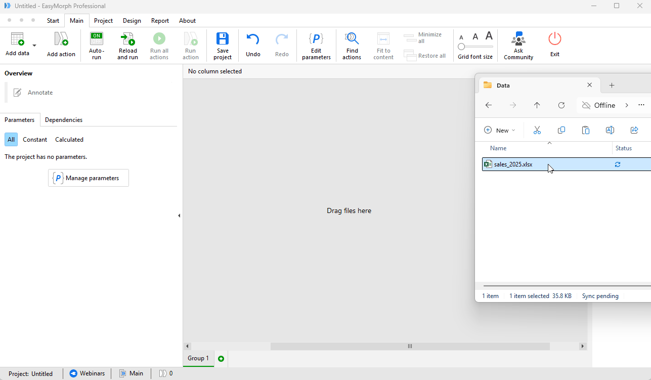 Dragging files to EasyMorph