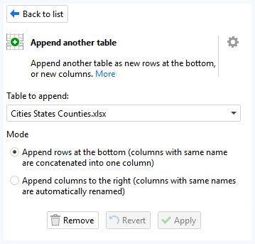 EasyMorph Append another table action