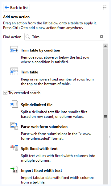 EasyMorph Extended search results