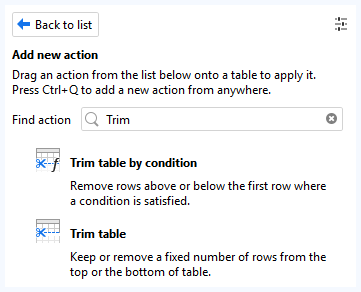 EasyMorph Find Action search panel