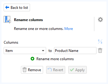 EasyMorph Rename columns action