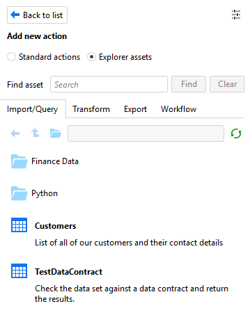 Explorer assets as custom actions in EasyMorph Desktop
