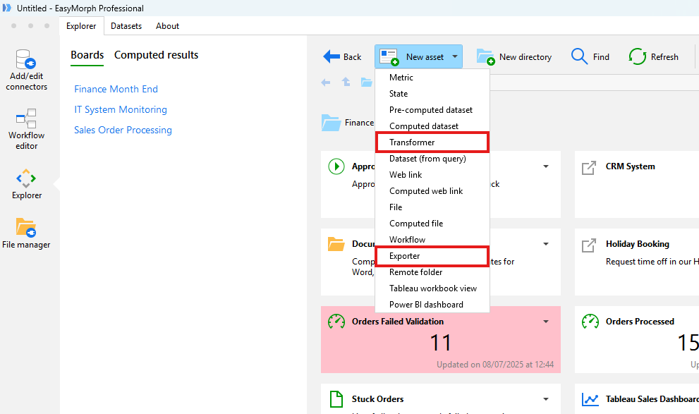 New Exporter and Transformer asset types in EasyMorph Hub