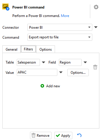 Power BI command action - Export report to file