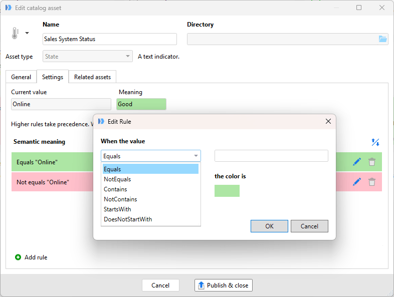 State asset configuration with conditional highlighting