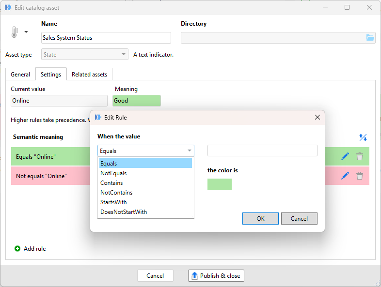 State asset configuration with conditional highlighting