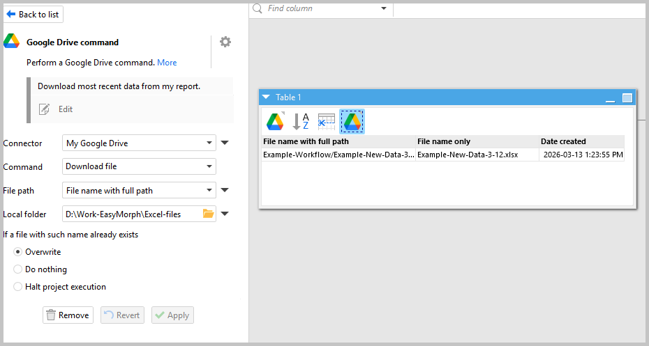 EasyMorph download file from Google Drive action