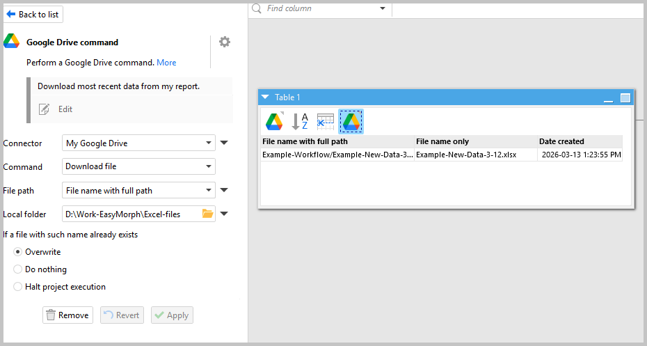 EasyMorph download file from Google Drive action