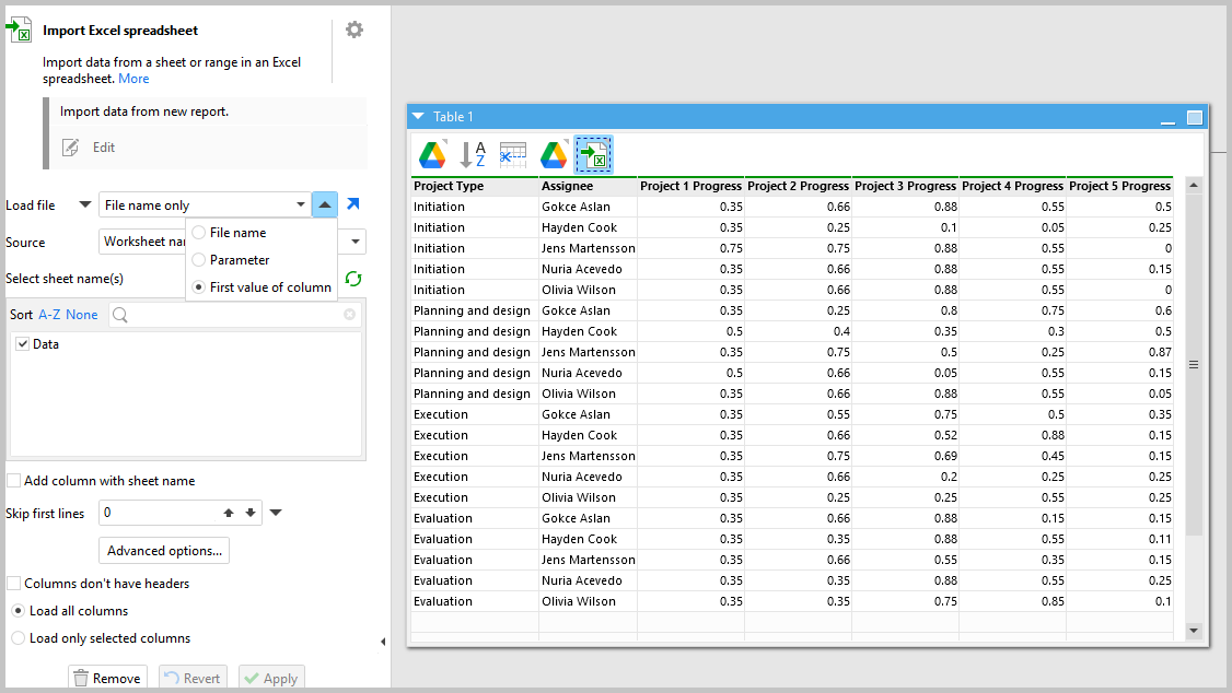 EasyMorph Import Excel spreadsheet action