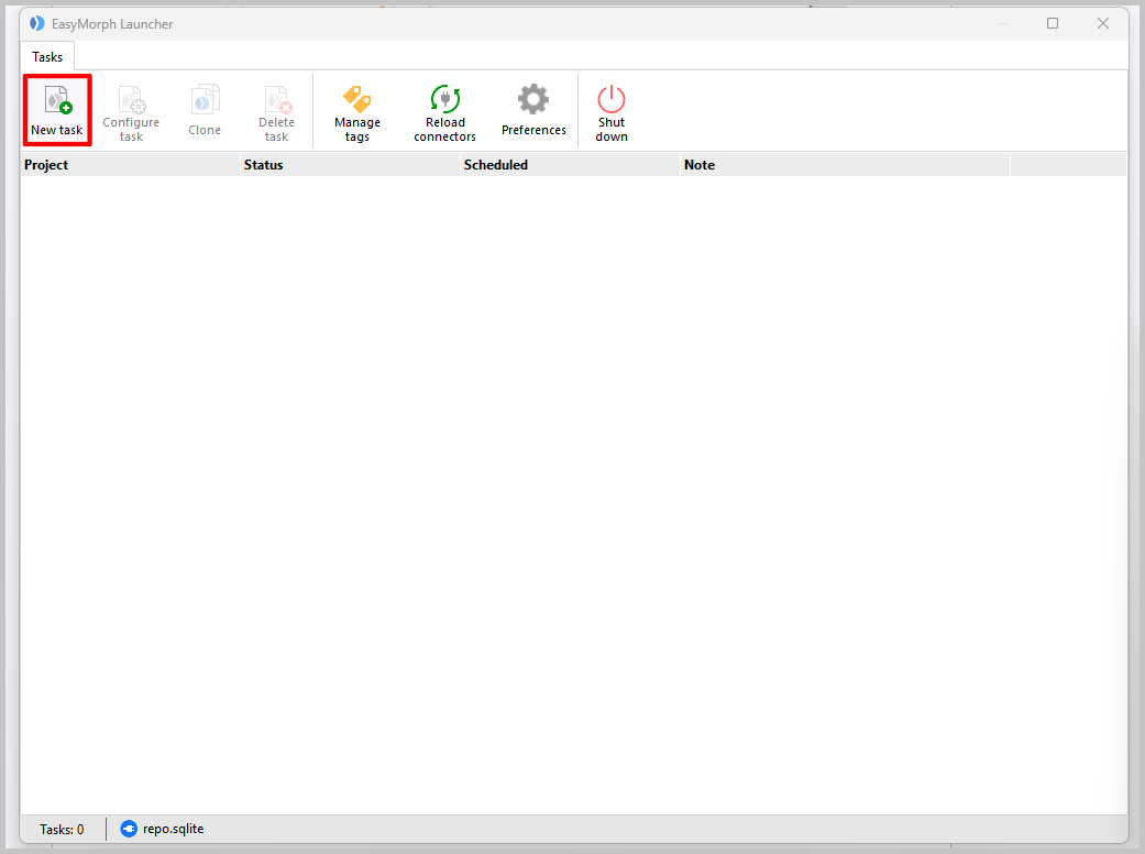 EasyMorph Launcher New Task dialog