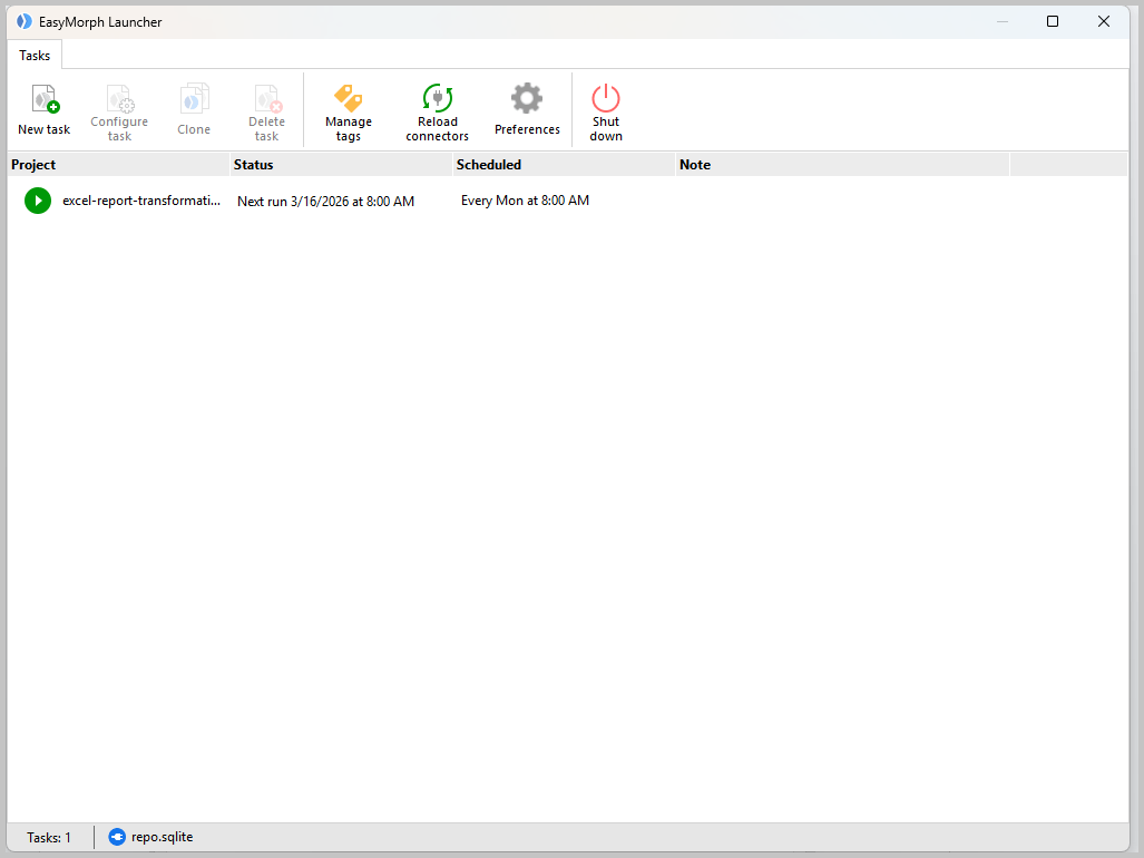 EasyMorph Launcher schedule settings
