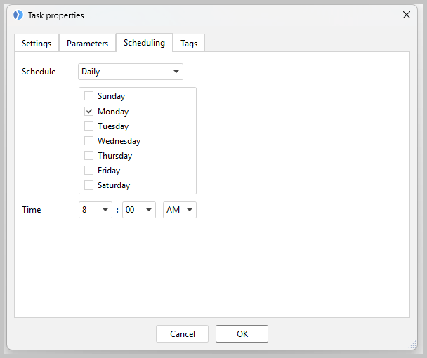 EasyMorph Launcher scheduling tab