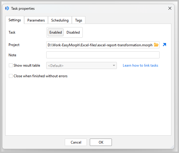 EasyMorph Launcher selecting the workflow file