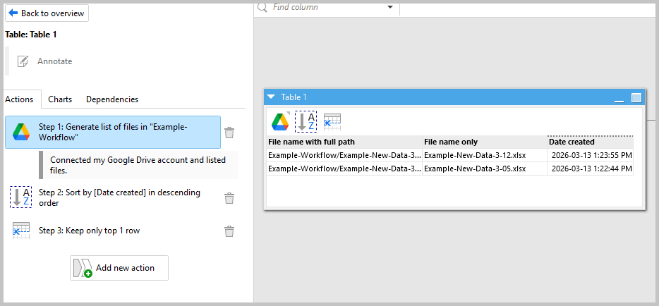 EasyMorph sort by date created workflow step