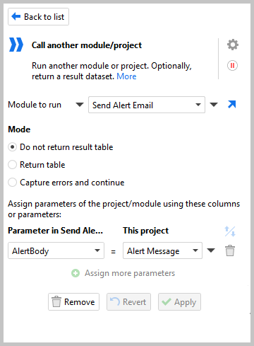 the call another module/project action