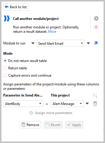the call another module/project action