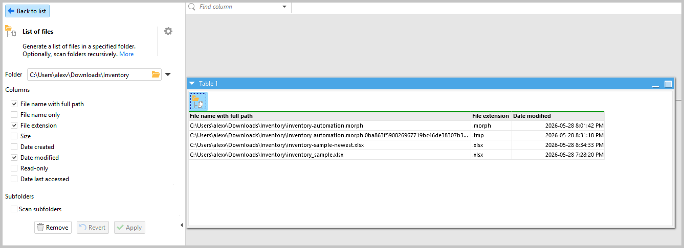 list files action