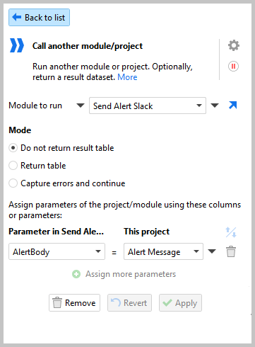 the call another module/project action