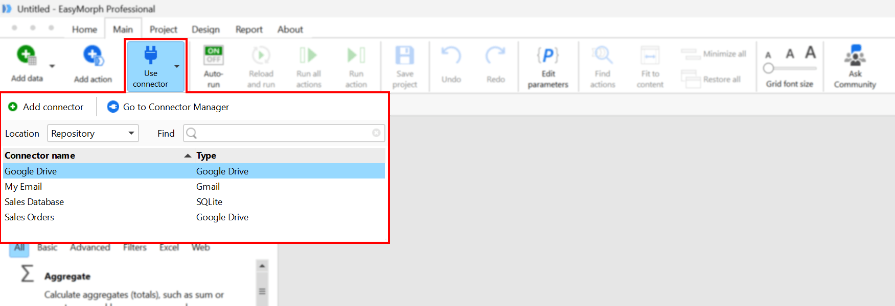 Use connector button