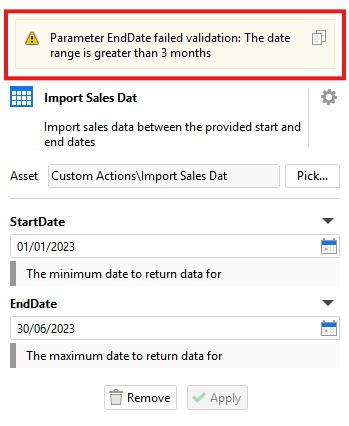 Import sales data action error