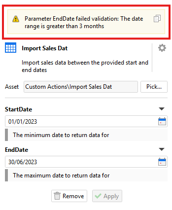 Import sales data action error