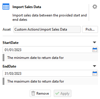 Import sales data action settings