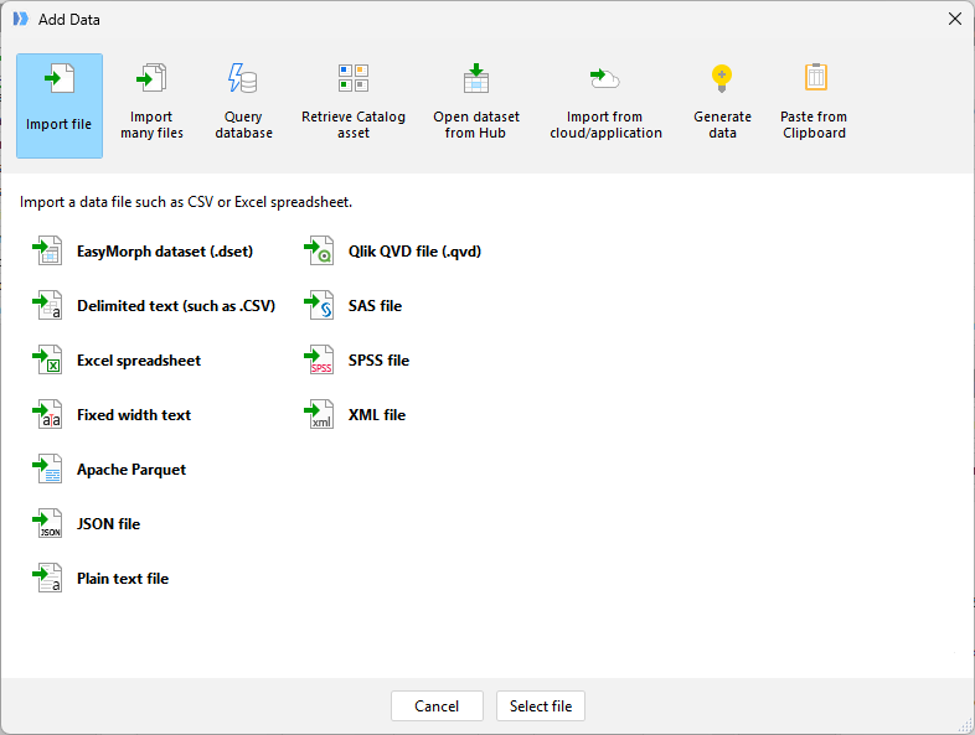 A new Add data dialog